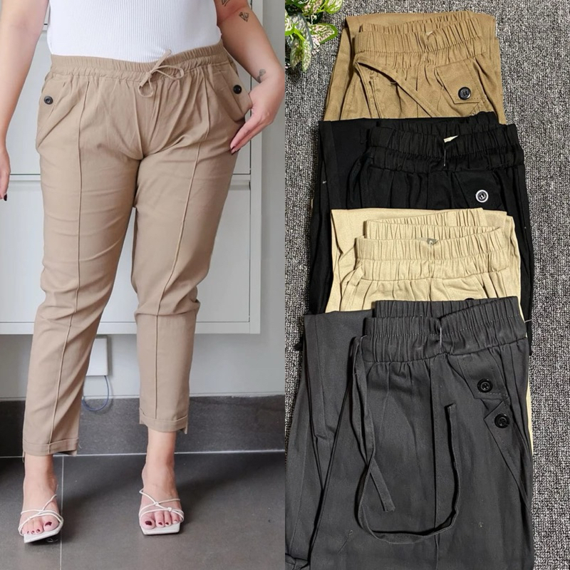 BAGGY PANTS TWILL PREMIUM PINGGANG KARET JUMBO SUPER JUMBO