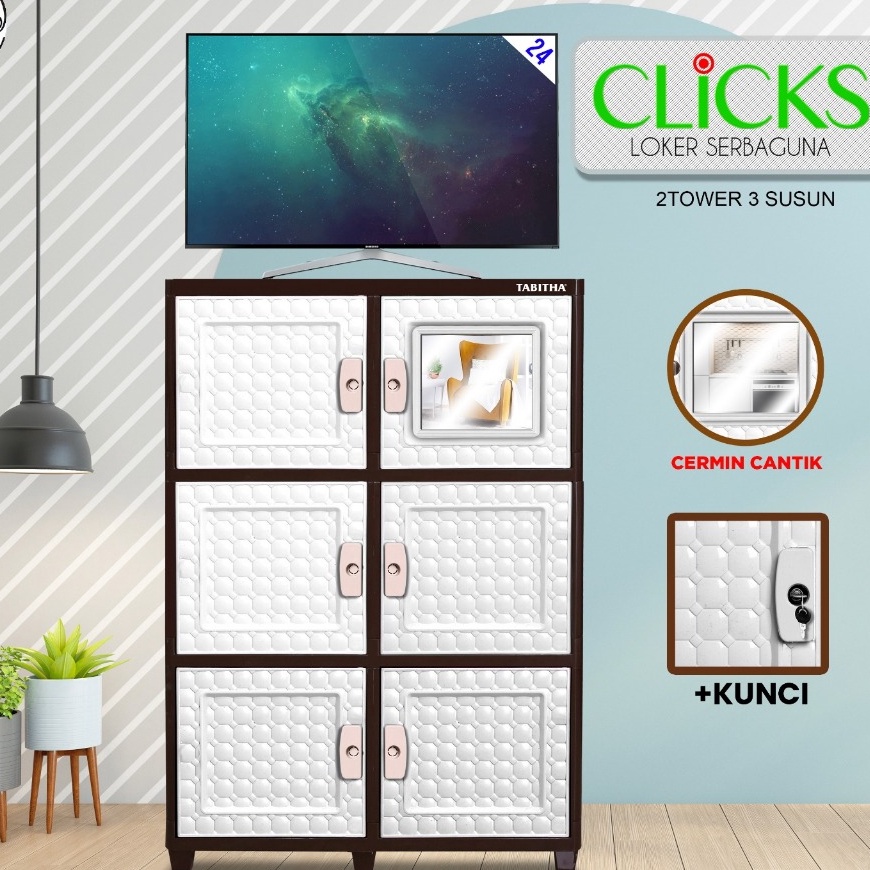Belanja kuat LEMARI PLASTIK LEMARI PAKAIAN PLASTIK SUSUN KACA KUNCI