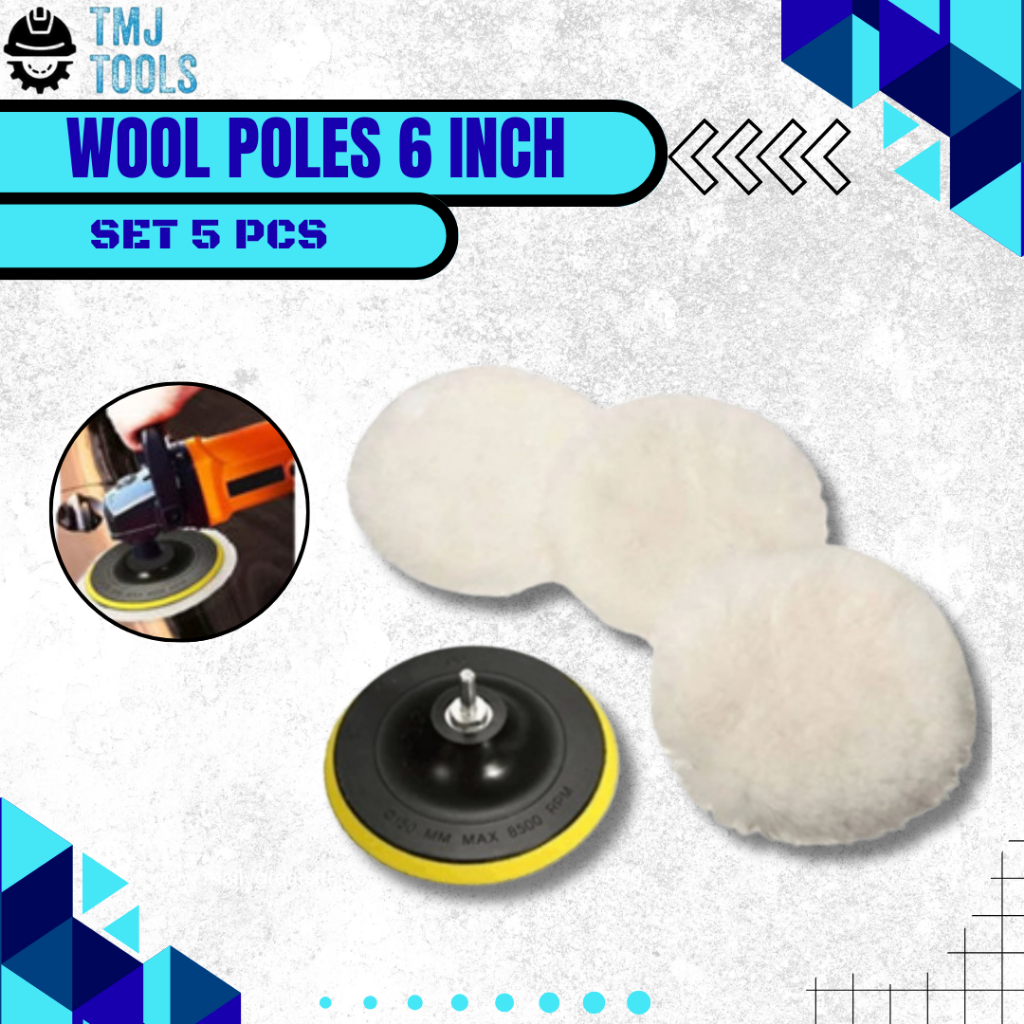 Wool Poles Mobil 6 Inch SET 5pcs Velcro Motor Kain Wol Polish Wax Foam Pad Velcro Woll Spon Busa Mes