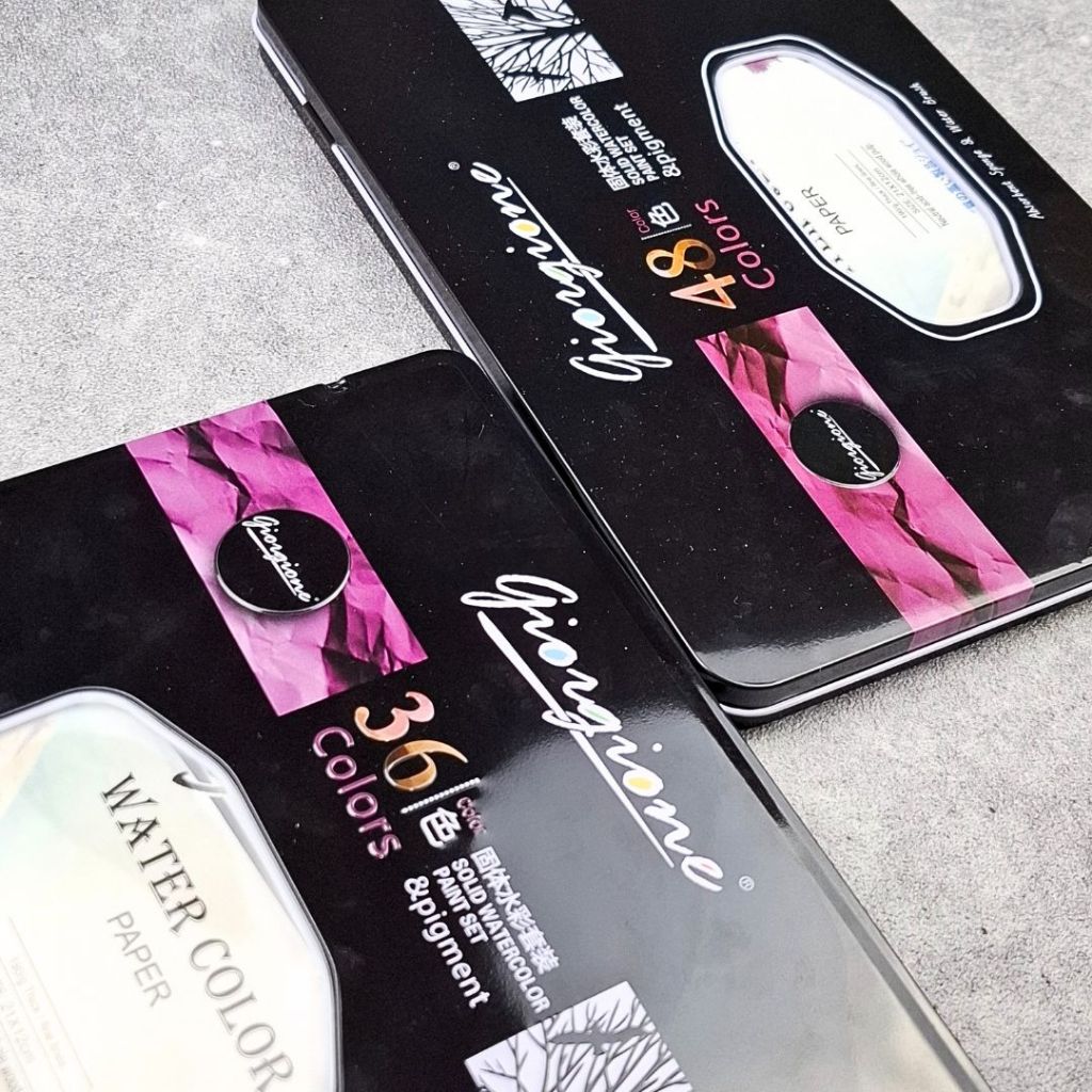 

GIORGIONE SOLID WATERCOLOR PAINT BLACK EDITION CASE 36/48 WARNA TIN CASE / CAT AIR PADAT FREE KUAS + WATERCOLOR PAPER