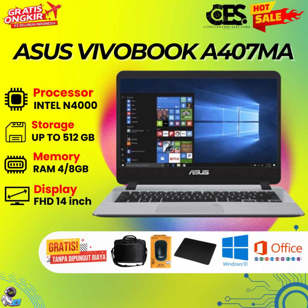 Asus Vivobook A407MA - Celeron N4000 - RAM 8GB - SSD 512GB - DVD - 14" - WIN10