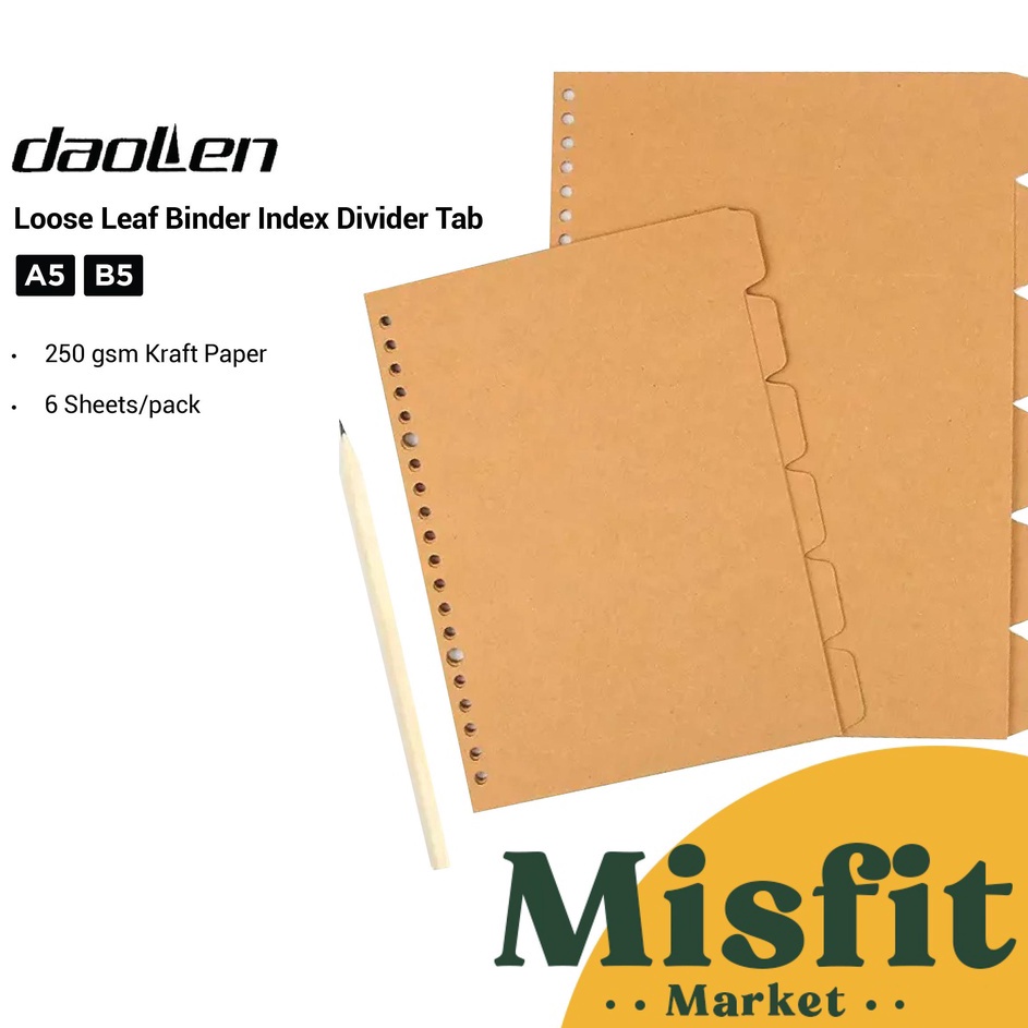 

Pusat Belanja DaoLen Loose Leaf Kraft Binder Index Divider Tab Pembatas Buku Binder A5 B5
