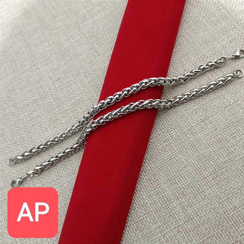 GELANG RANTAI KEPANG BULAT TITANIUM STAINLESS STEEL SILVER/EMAS FASHION PRIA DAN WANITA