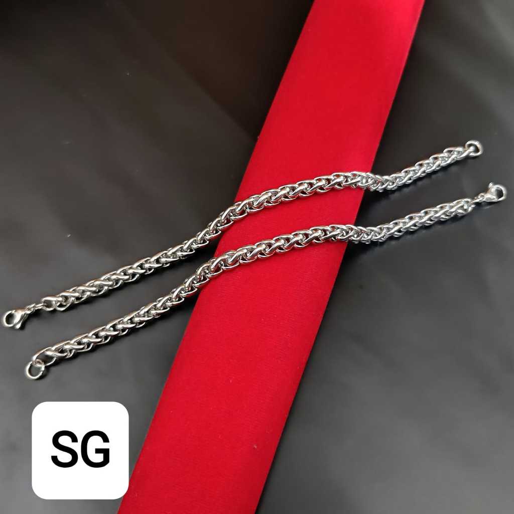 GELANG RANTAI KEPANG BULAT TITANIUM STAINLESS STEEL SILVER/EMAS FASHION PRIA DAN WANITA