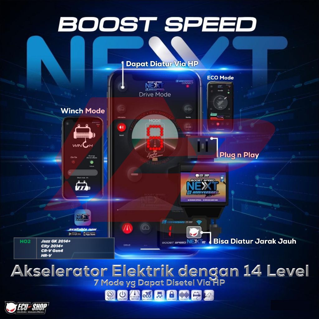 Boost Speed NEXT - Aksesoris Piggyback Ecu ECUSHOP - HO2 - Honda Jazz City GK 14+ CRV Gen 4 12+ HRV 
