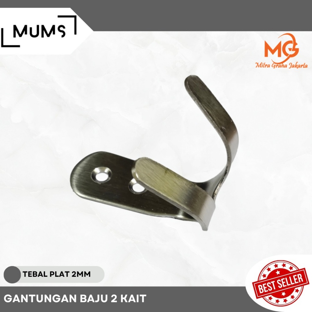 Gantungan Baju Cantolan 2 Kait Stainless Gantungan Baju Handuk Satuan Kapstok Dinding Stainless Gant