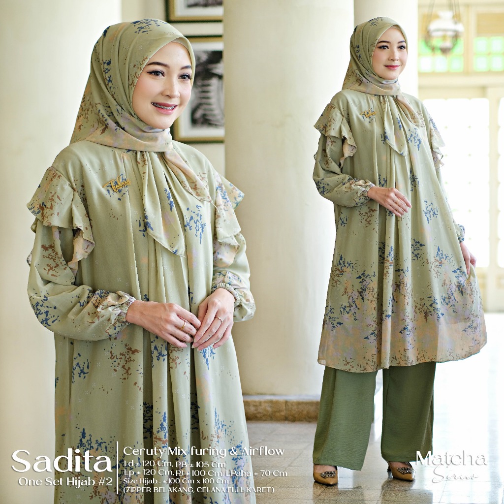 Sadita 3 Set Wanita Hijab Ceruty Segi Empat Ceruty Mix Furing & Airflow Motif Batik Kombinasi Polos