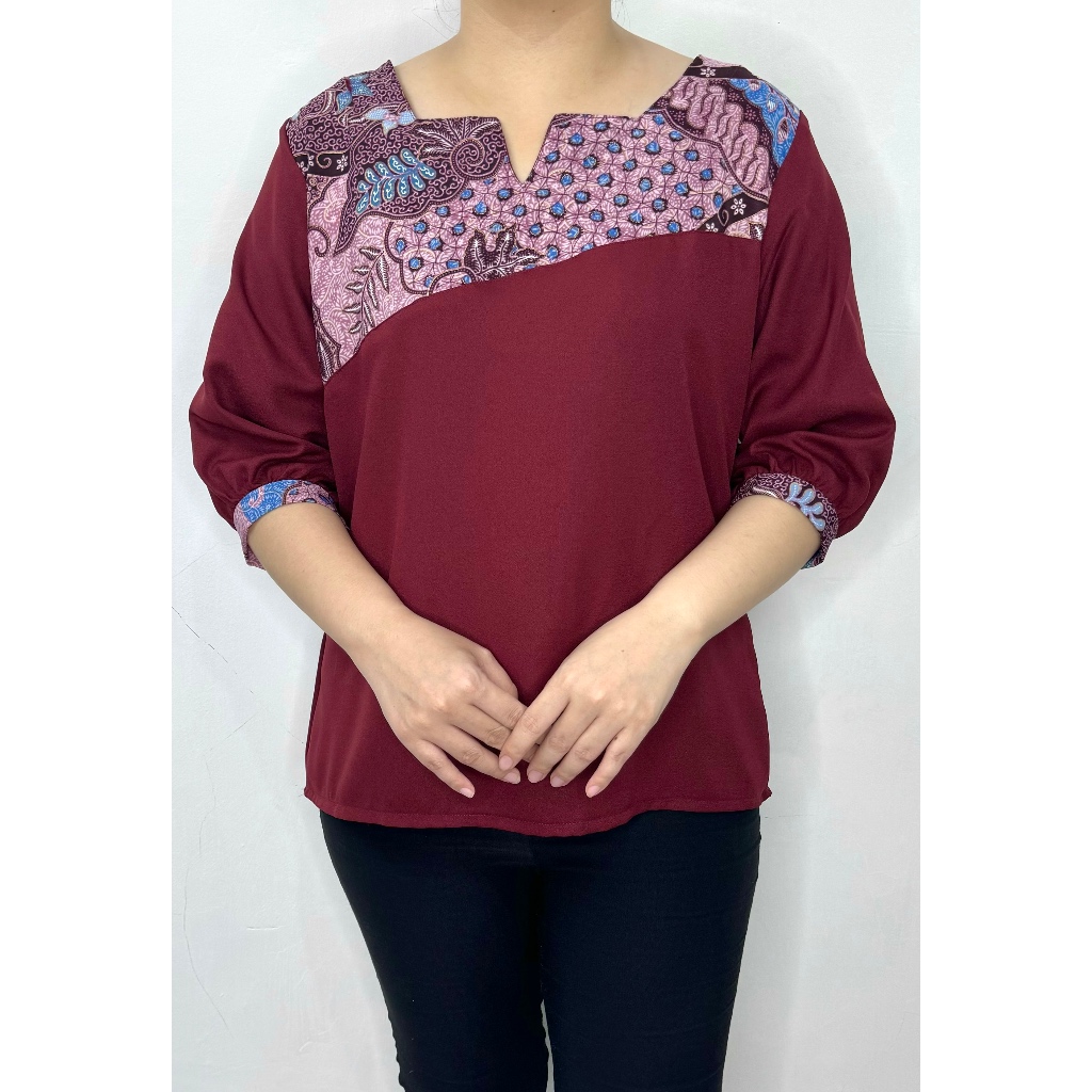 LVL Blouse Batik Carlene Atasan Wanita Jumbo Blus Kombinasi Batik Bigsize Size L XXL dan 3XL