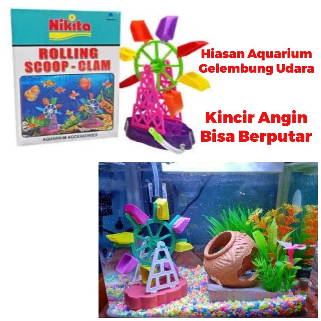 HIASAN AQUARIUM ROLLING SCOOP CLAM - Dekorasi Kincir Angin Water Wheel Kipas Kerang Hias Warna Warni