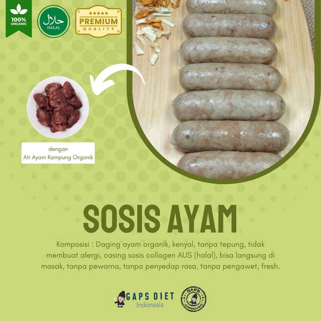 

Gaps Approved sosis ayam + ati ayam kampung organik