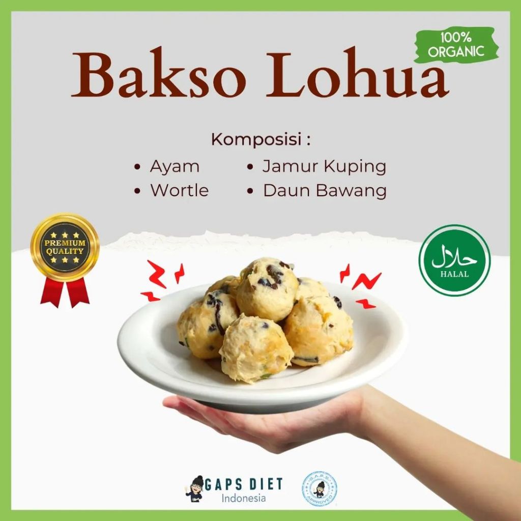 

Gaps Approved bakso lo-hua ayam organic, halal, tanpa tepung