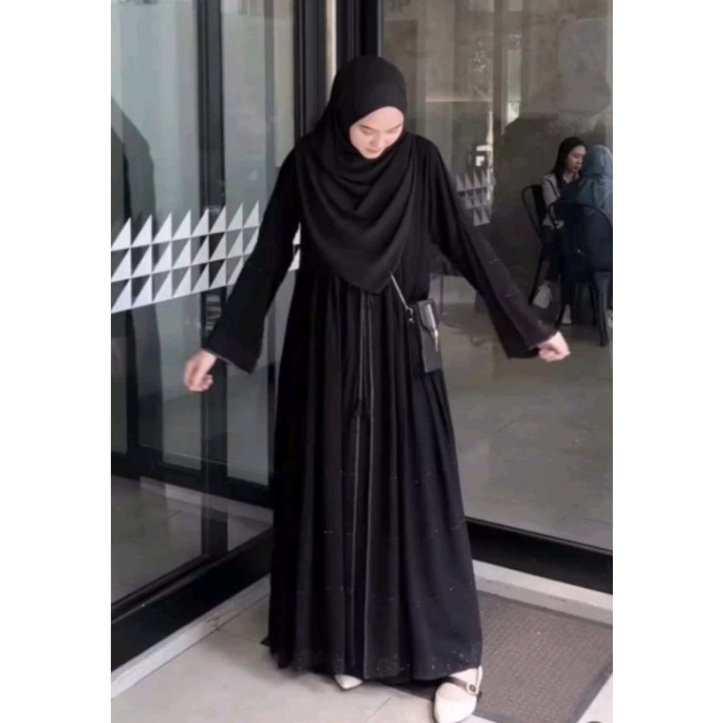 gamis abaya wanita arab hitam haura diamond black premium bahan jetblack saudi