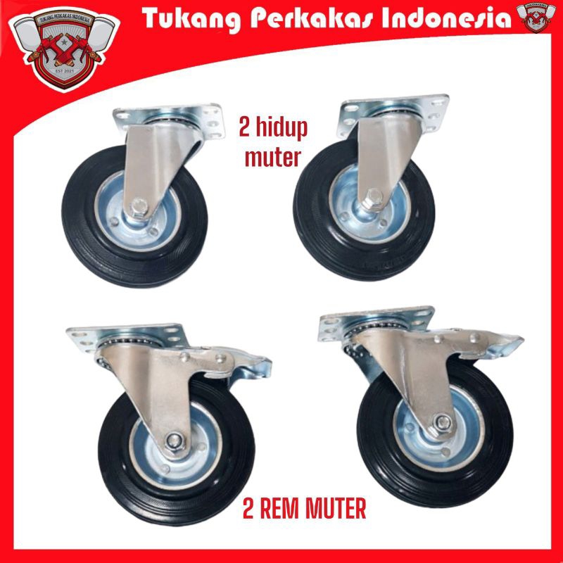 Roda troli karet 6 inch roda gerobak 6 inch 2 Rem 2 hidup