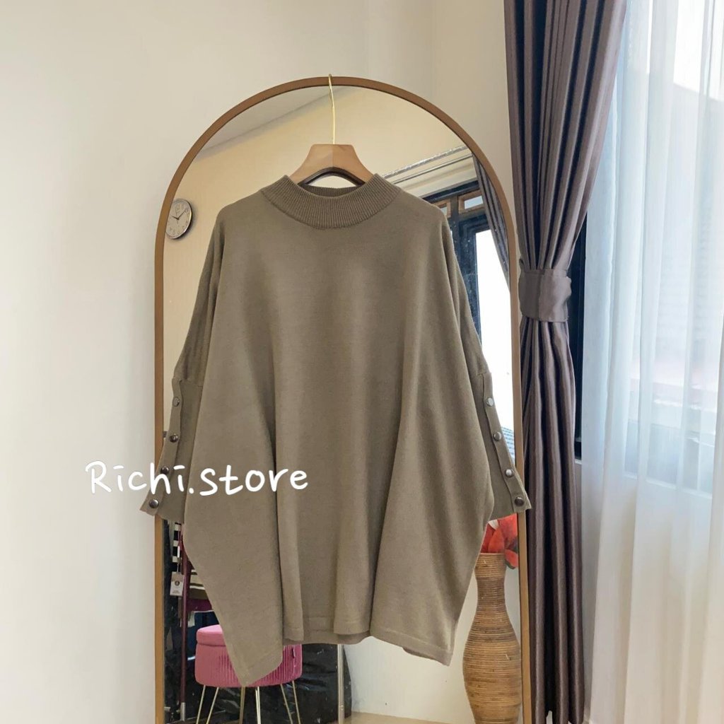 Alexa Rajut Batwing dan 7GET Atasan Wanita Turtleneck Lengan Kancing