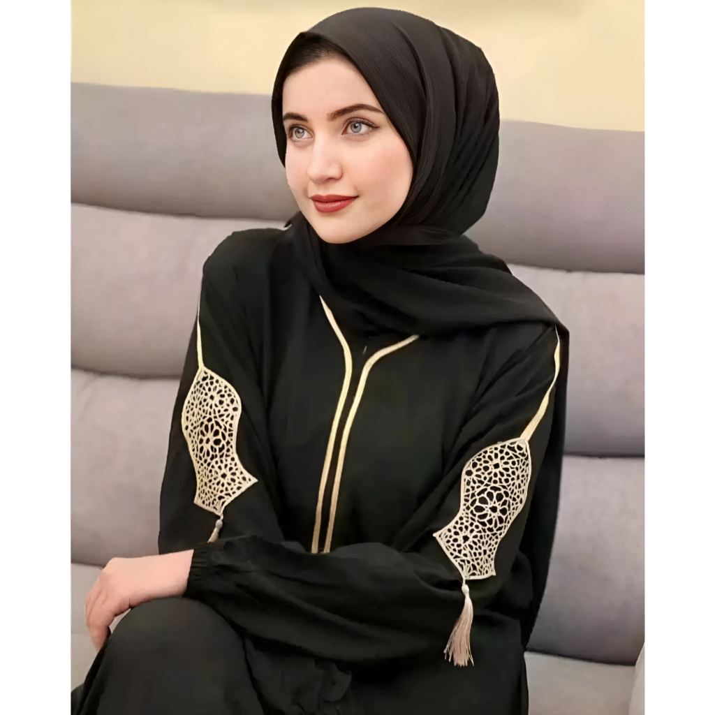gamis abaya arab hitam turki terompah lengan premium quality
