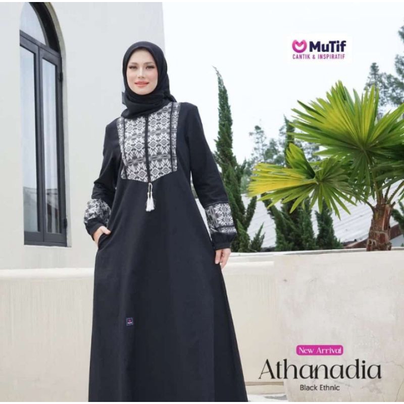 ATHANADIA MUTIF/GAMIS MUTIF TERBARU 2024/MUTIF 100% ORI/GAMIS HITAM/GAMIS HITAM MUTIF