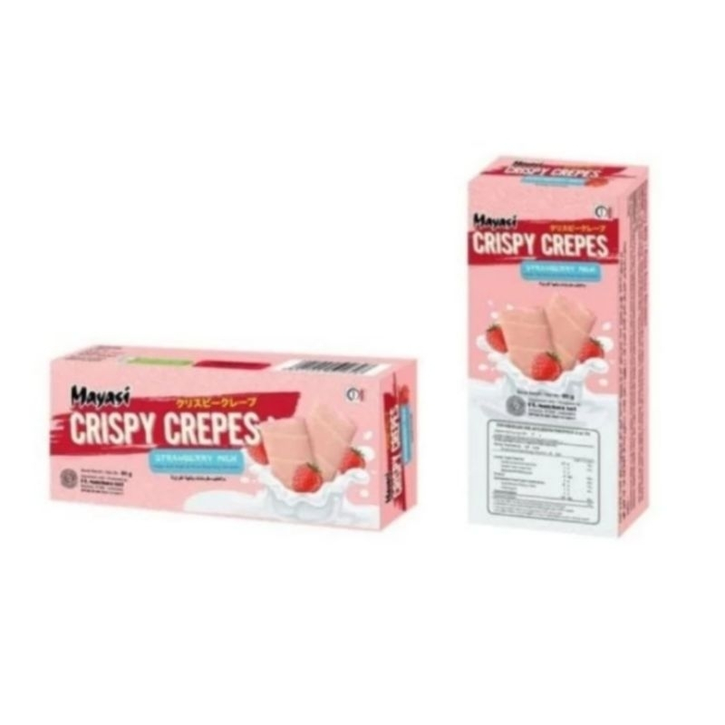 

Mayasi Crispy Crepes - Biskuit Strawberry Milk - Makanan Ringan - 1 Box 90Gr