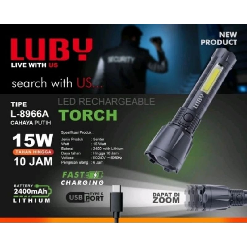 Senter Luby L-8966A 15W Senter Tangan Rechargeable