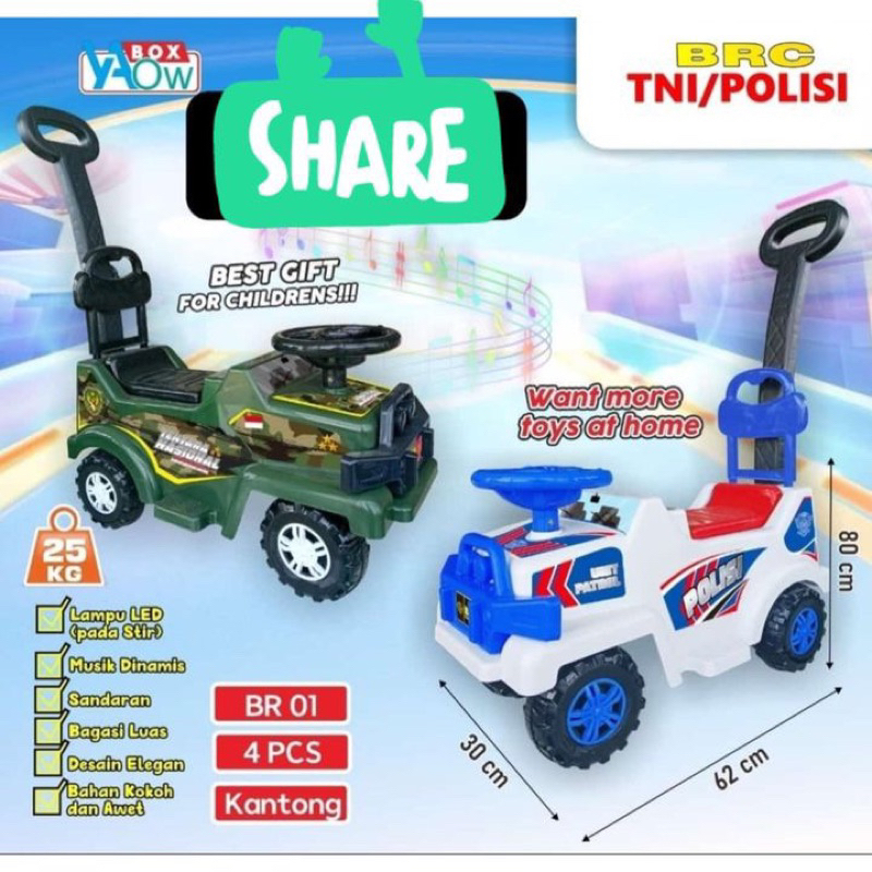 Mainan Mobil dorong anak JEEP POLICE JEEP TNI - mobil duduk anak harga terjangkau