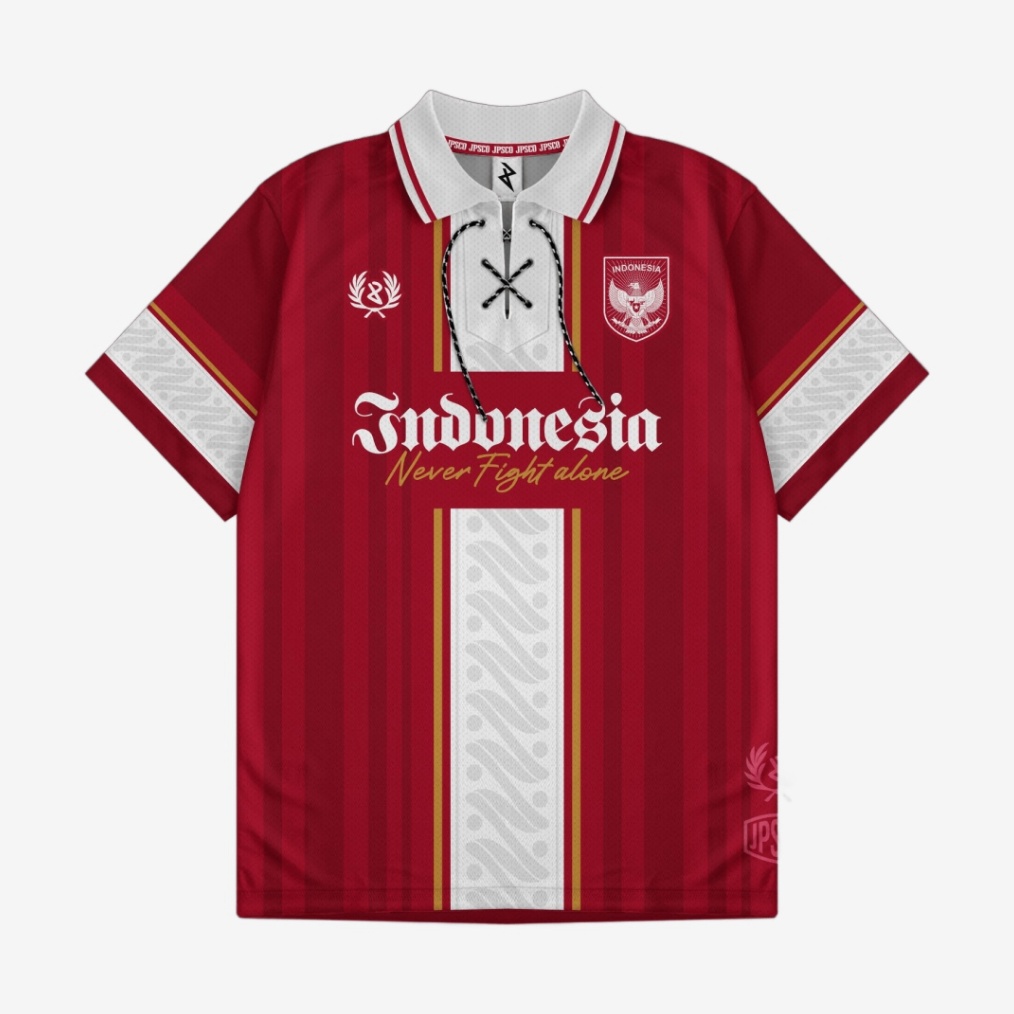 KODE I17W Jersey Indo Never Fight Alone Kaos Timnas Indonesia Retro Olahraga Sepakbola Futsal Dryfit