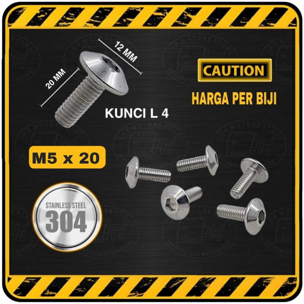 Baut L STAINLESS Kerucut M5 x 20 || M5x20 ( Setara Baut Kunci 8 | Panjang 20 mm / 2 cm )