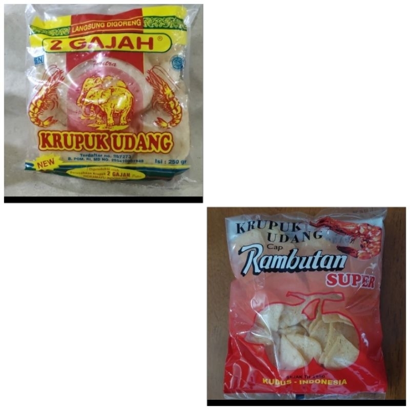 

kerupuk udang merk 2 gajah / rambutan