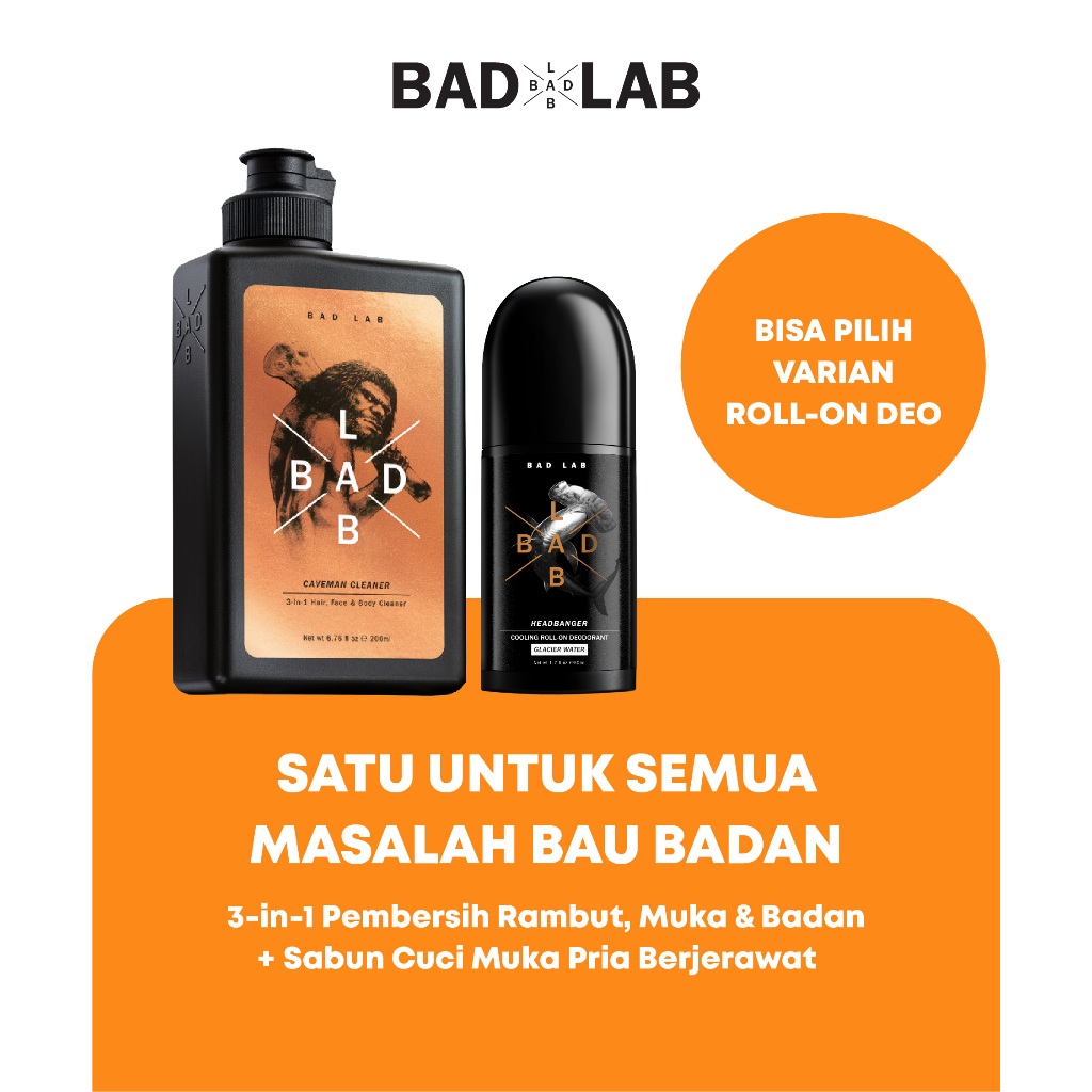 BAD LAB | 4 in 1 For Your Hair, Face, Body & Arms | Paket Perawatan Pria Rambut, Badan, Wajah dan Ke