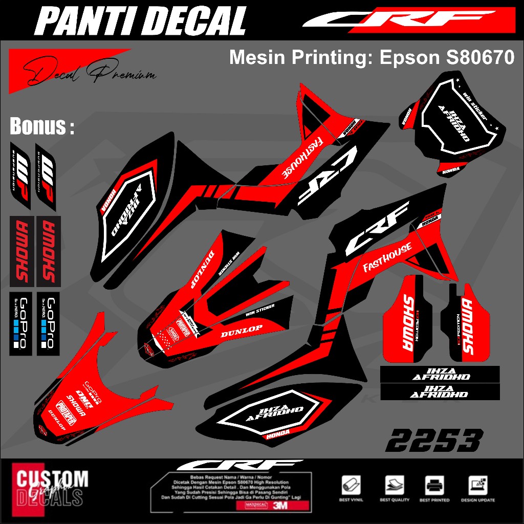 DECAL CRF MURAH DECAL CRF 150 KEREN DECAL CRF 150L MERAH HITAM DECAL GRAFIS