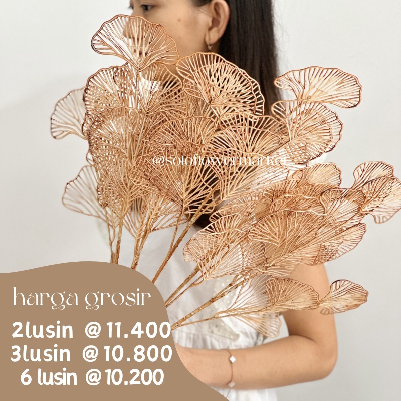 GINKGO GOLD ARTIFICIAL Aksesoris Kipas 3 Cabang Ginko Daun Bunga Ginkgo Emas Artificial Golden Flowe