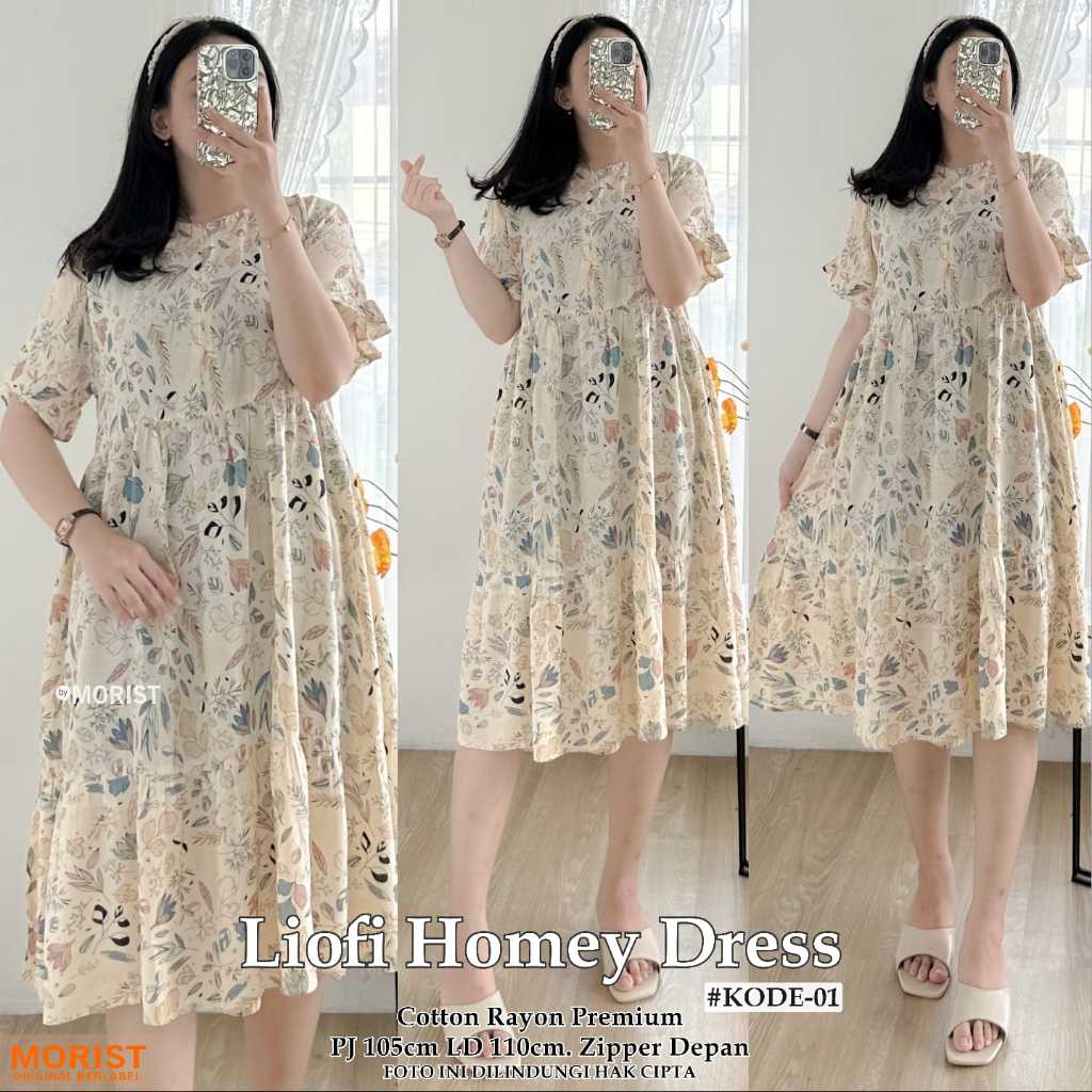 Morist Berlabel Yisna Fiuca Liofi Vensi Difwa Dinma Tanea Novis Aura Homey Dress Rayon Zipper Depan 