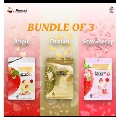 

TYL URSNACK BUNDLE 3 Varian Rasa Apel,Durian&Strawberry Freeze Dried Snack keripik Cemilan Sehat Halal Dan Bpom