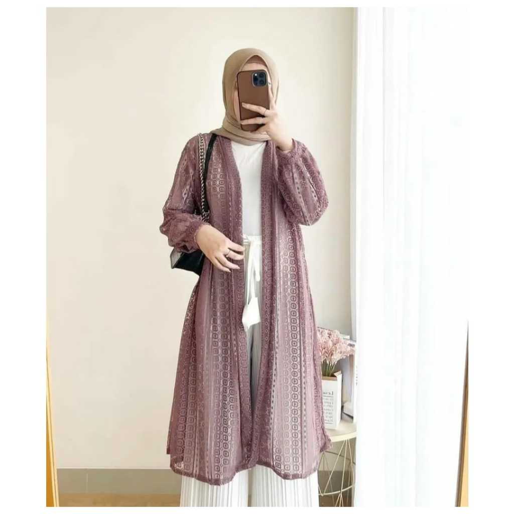 Cardigan Wanita Kekinian Outer Brukat Kondangan Lengan Balon Bahan Brokat Premium