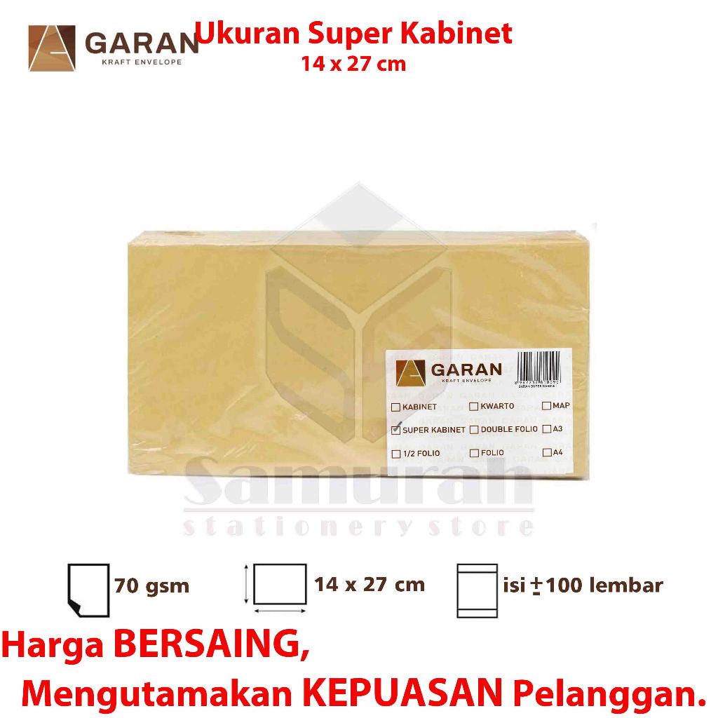 Amplop Kertas Coklat Garan Ukuran Super Kabinet 14 X 27 Cm 1 Pak Isi 100 / Amplop Gaji 70 Gsm - Gram