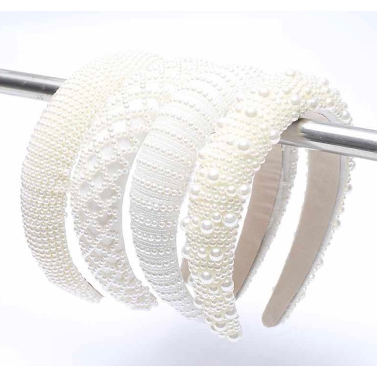 ART K44S Bando Premium Model Lebar  Hias Mutiara  Berlian Imitasi Bahan Spons Gaya Mewah  Bando Hand