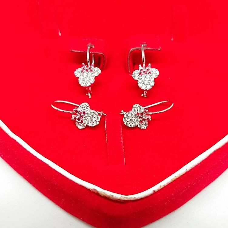 Grosir  ANTING ANAK  REMAJA MICKEY MOUSE MATA PUTIH  PINK KILAU PERAK 925SILVER LAPISAN MAS PUTIH MU
