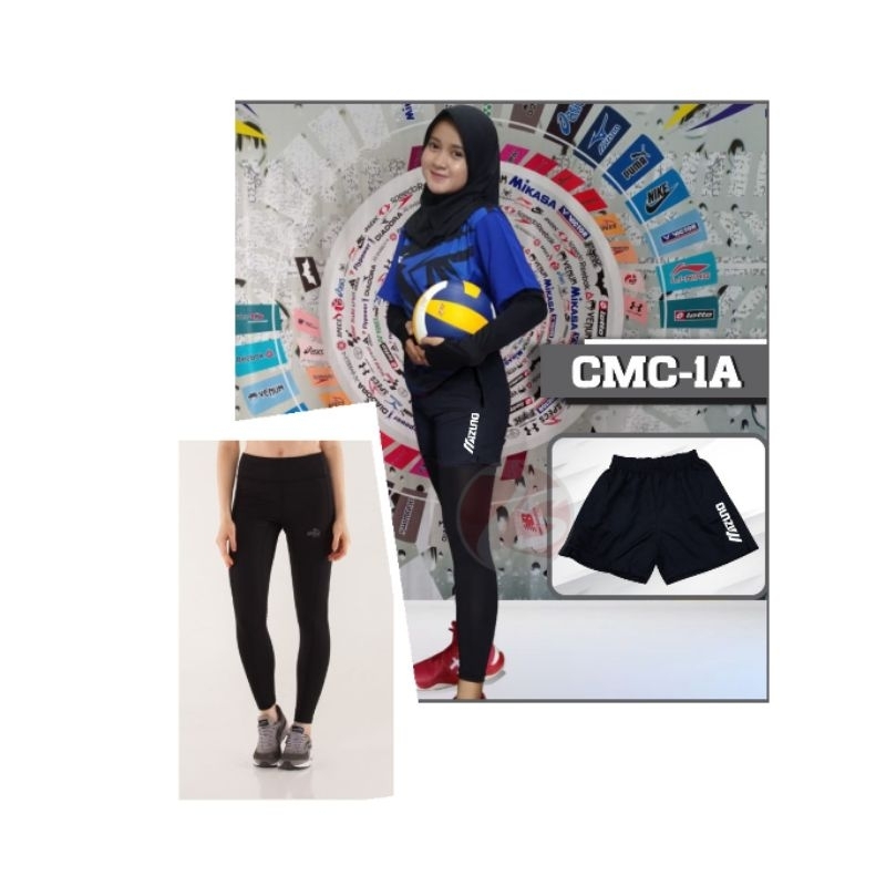 Legging panjang celana pendek voli wanita paket bawahan olahraga voli wanita setelan 2in1 bawahan ol