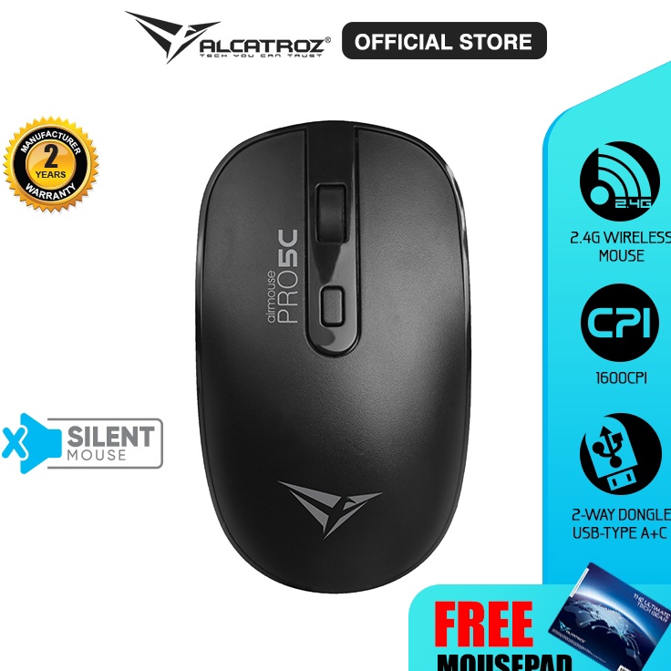 Harga Murah Mouse Wireless Alcatroz AirMouse Pro 5C Silent Click Wireless Mouse  24G Wireless  Type 