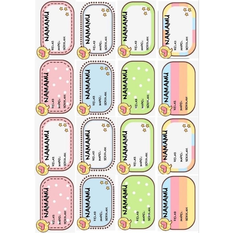 

Stiker label buku custom nama lucu imut aesthetic isi 16 pcs