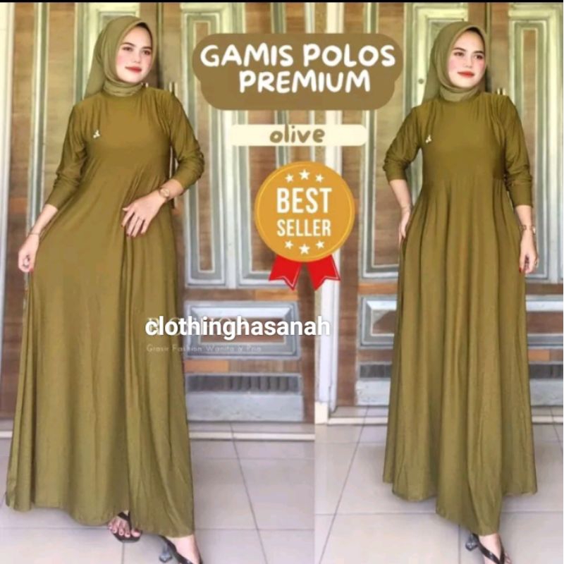 GAMIS JERSEY POLOS / TERMURAH Bahan Jersey Mat Super Tebal Mayung Klok fashion muslim warna hitam uk