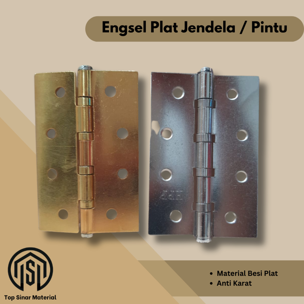 Engsel Plat Stainless / Engsel Plat Jendela / Pintu Silver & Kuning 3" & 4 inch