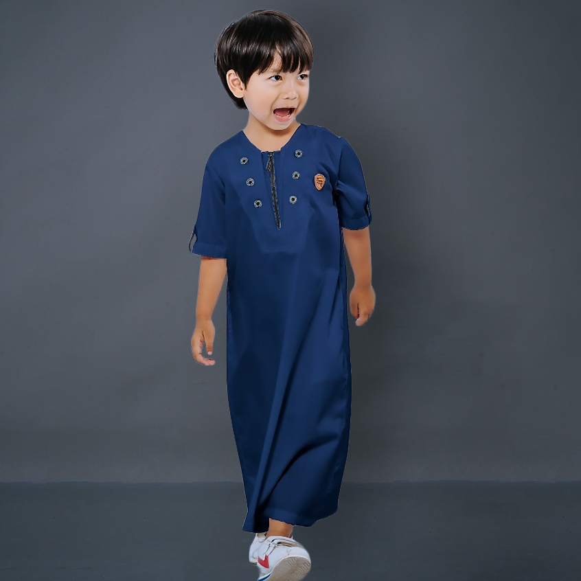 paket hemat kawan muslim - jubah gamis anak laki premium usiia 1-14 tahun warna hijau army lengan