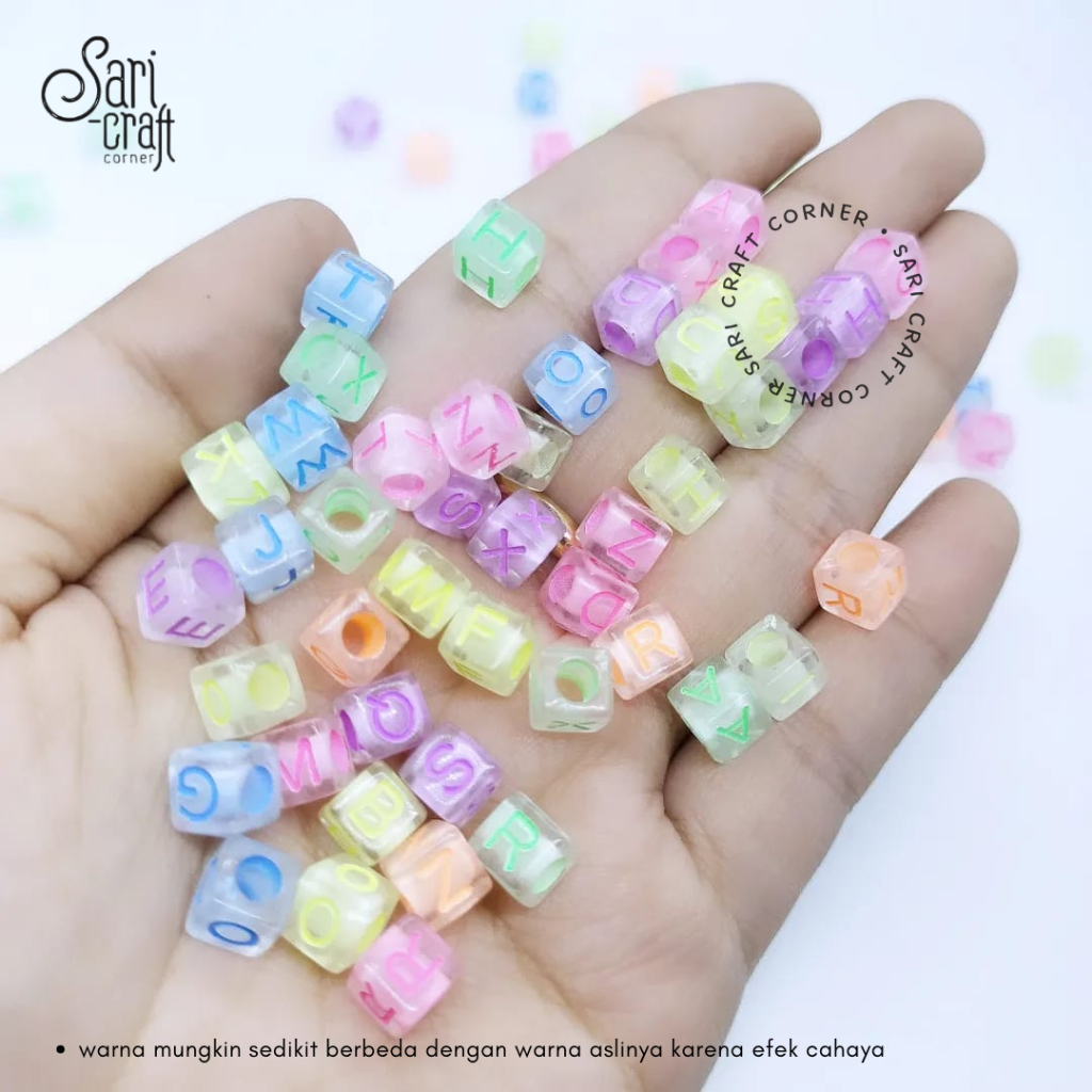 Manik Huruf Kubus Clear Warna 6x6mm - 50gr