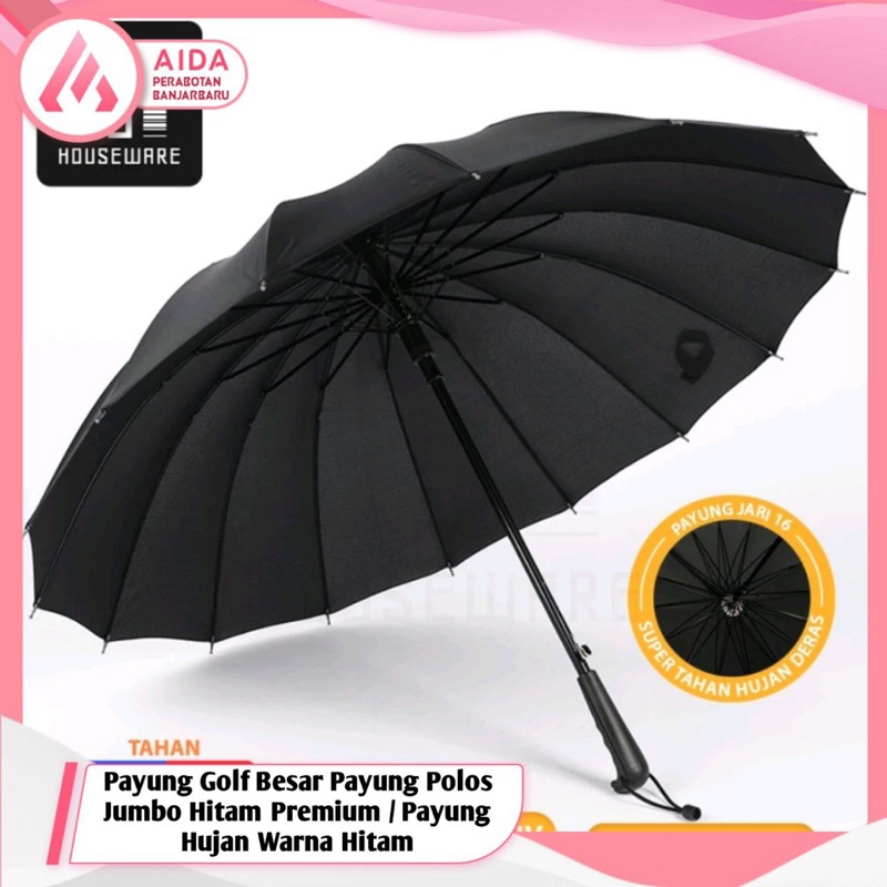 Payung Golf Besar Payung Polos Jumbo Hitam Premium / Payung Hujan Warna Hitam