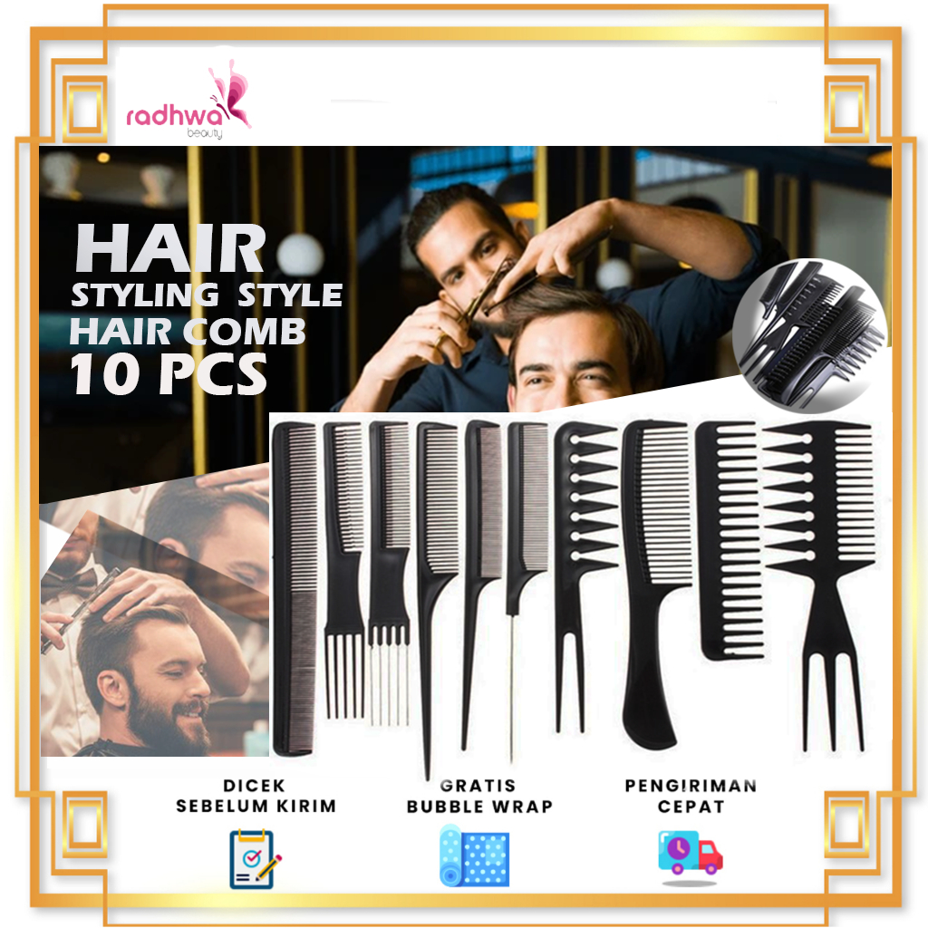 Paket Sisir Isi 10 Pcs Murah Sisir Alat Cukur RAMBUT Sisir Salon Barber Pangkas Rambut