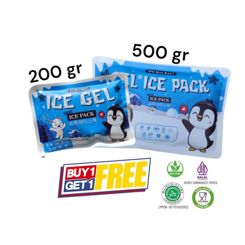 Ice Gel Pack 500gr FREE BONUS Ice Pack Gel Blue Jumbo Kecil Sedang - Thermafreeze Ice Gel Pendingin 