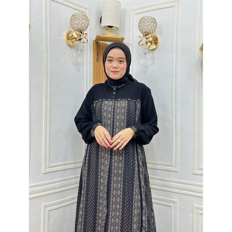 C001 Gamis Salur Premium / Gamis Kombinasi Salur / Gamis Terbaru Seragaman / Gamis Abaya Hitam Kombi