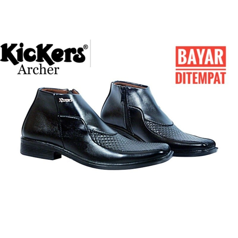 Sepatu Pantofel Kulit Kickers Archer Tinggi Resleting Zipper Formal Kerja Pria