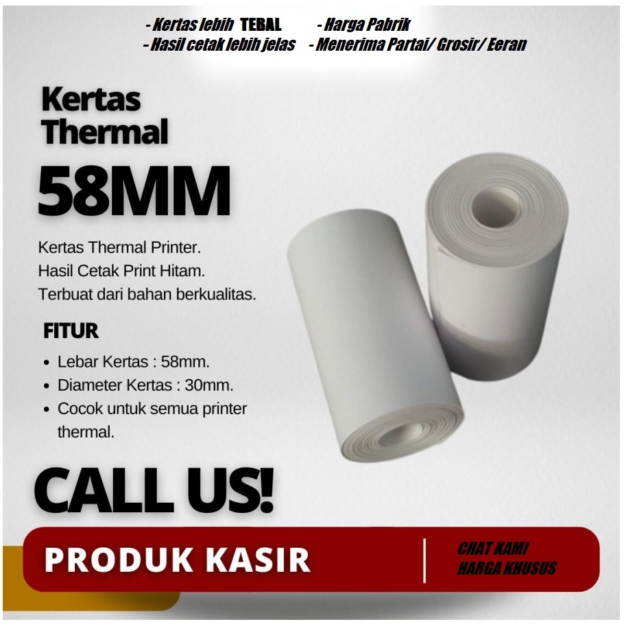

KERTAS PRINTER BLUETOOTH/USB 58 x 30mm KERTAS STRUK KERTAS KASIR