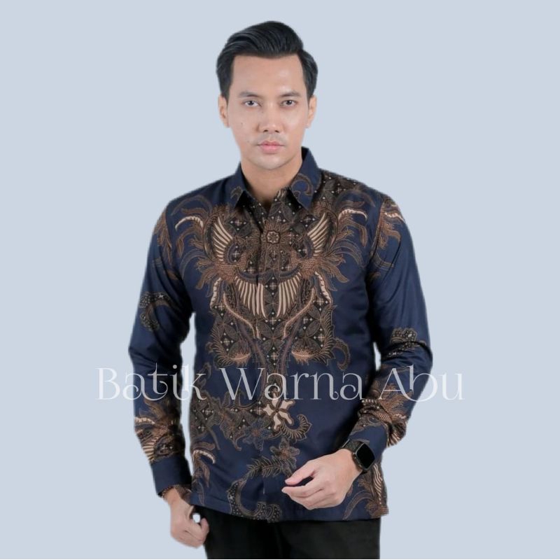 Kemeja Batik Pria Lengan Panjang Modern Biru Navy Romo Jogja Stylish