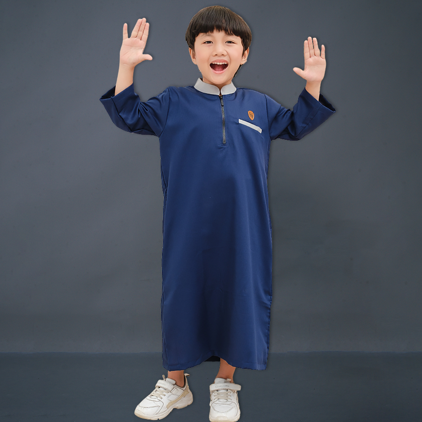 Kawan Muslim - Jubah Gamis Anak Laki Laki Lengan Panjang Bahan Katun Premiun Usia 1 Sampai 14 Tahun Navy Hitam Putih Abu-4
